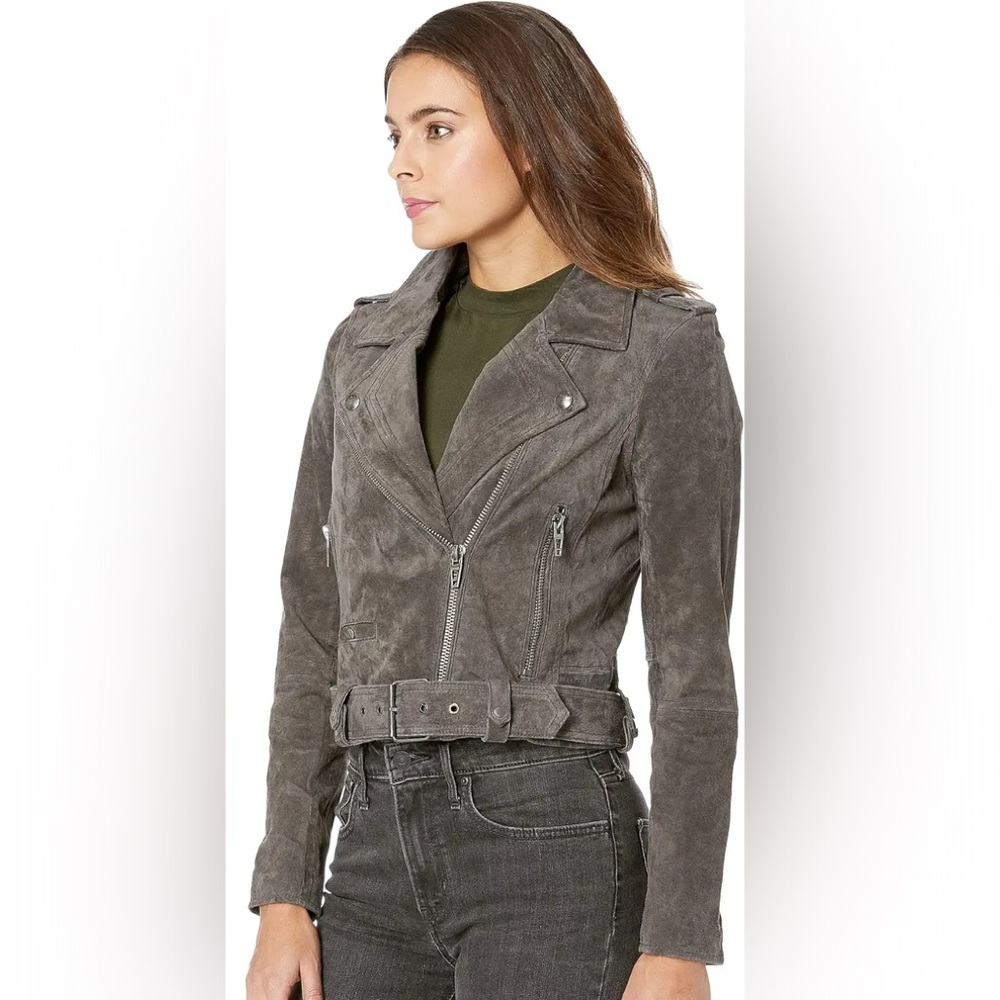 Blank suede leather moto jacket size small.